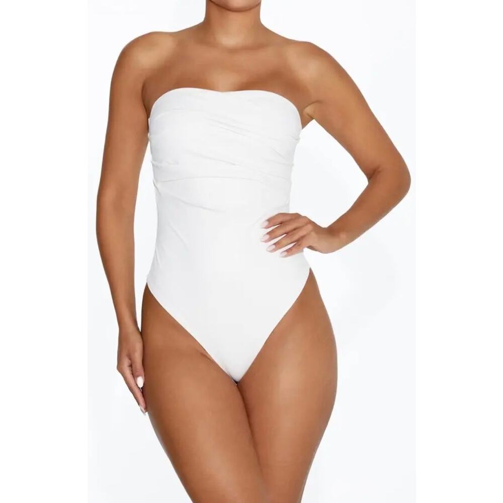 Naked Wardrobe White Strapless Bodysuit
